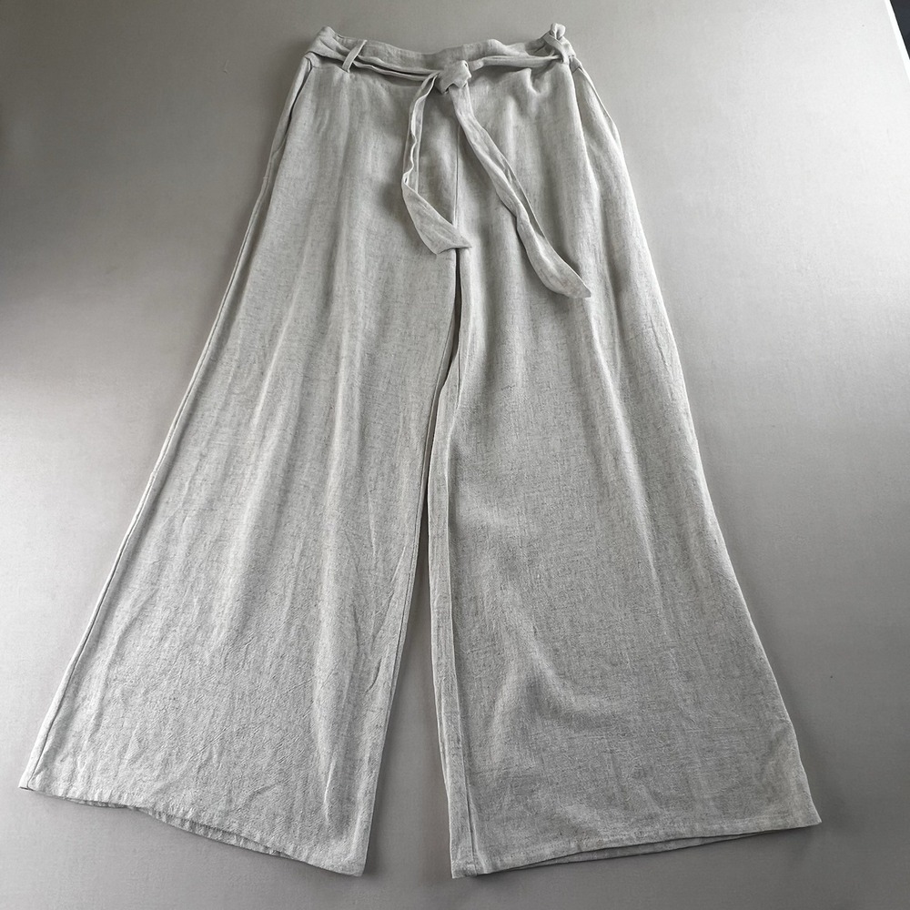 NWT Womens Wide Leg Linen Pants Beige Medium Pull On Elastic Pockets Coastal